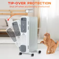 HOMCOM 2000W Oil Filled Radiator, 9 Fin, Portable Electric Heater with 3 Heat Settings, Safety Cut-Off and Wheels, White - 6