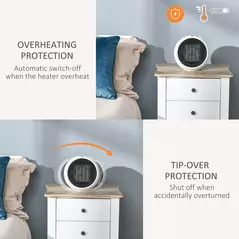 HOMCOM 1500W Small Space Heater, Ceramic Electric Plug in Fan Heater with 3 Heat Setting, Adjustable Temperature, Tip-Over, Overheating Protection, Low Energy, White - 5