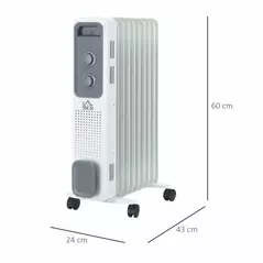 HOMCOM 2000W Oil Filled Radiator, 9 Fin, Portable Electric Heater with 3 Heat Settings, Safety Cut-Off and Wheels, White - 3
