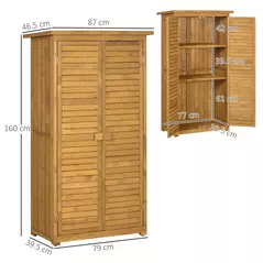 Outsunny Wooden Garden Storage Shed, Compact Utility Sentry Unit, 3-Tier Shelves Tool Cabinet Organizer with Asphalt Roof and Shutter Design, 87cm x 47cm x 160cm - 3