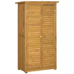 Outsunny Wooden Garden Storage Shed, Compact Utility Sentry Unit, 3-Tier Shelves Tool Cabinet Organizer with Asphalt Roof and Shutter Design, 87cm x 47cm x 160cm - 1