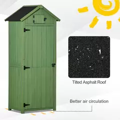 Outsunny Small Shed, Tall Slim Wooden Garden Shed with 3 Removable Shelves and Roof Hatch, Compact Outdoor Tool Storage Cabinet with Asphalt Roof and Door Latch, 77 x 54.2 x 179 cm, Green - 5