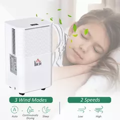 HOMCOM 10L/Day Dehumidifier with 2L Water Tank, Laundry Drying, Automatic Humidity Sensor, Electric Portable Dehumidifier with 24H Timer, 3 Modes for Home Damp, Mould and Condensation - 5