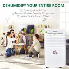 HOMCOM 12L/Day Dehumidifier with 2L Water Tank, Laundry Drying, Automatic Humidity Sensor, Electric Portable Dehumidifier with 24H Timer, 3 Modes for Home Damp, Mould and Condensation - 8