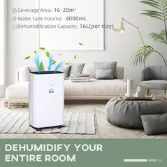 HOMCOM 20L/Day Portable Dehumidifier for Home, with LED Screen, Sleep Mode, 24H Timer, 4L Water Tank, Electric Air Dehumidifier for Damp Laundry Bedroom Basement - 4