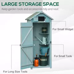 Outsunny Garden Shed Vertical Utility 3 Shelves Shed Wood Outdoor Garden Tool Storage Unit Storage Cabinet, 77 x 54.2 x 179cm - Blue - 6