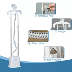 HOMCOM Upright Garment Clothes Steamer with 6 Steam Setting, 45s Fast Heat-up, 1.7L Water Tank and 35g/min steam flow, Wrinkle and Odour Remover Suitable for all Fabrics, 1960W, White - 4