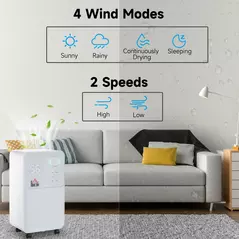 HOMCOM 12L/Day Dehumidifier for Home, Laundry Room, Bedroom, Basement, Electric Moisture Air De-Humidifier with 4 Modes, Continuous Drainage, 24H Timer, Digital Humidity Display - 7