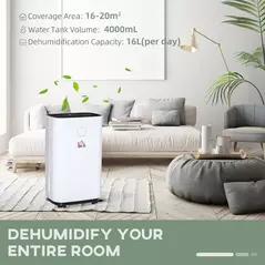 HOMCOM 16L/Day Portable Dehumidifier for Home, with LED Screen, Sleep Mode, 24H Timer, Electric Air Dehumidifier for Damp Laundry Bedroom Basement - 4