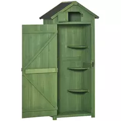 Outsunny Small Shed, Tall Slim Wooden Garden Shed with 3 Removable Shelves and Roof Hatch, Compact Outdoor Tool Storage Cabinet with Asphalt Roof and Door Latch, 77 x 54.2 x 179 cm, Green - 1