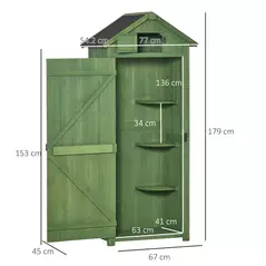 Outsunny Small Shed, Tall Slim Wooden Garden Shed with 3 Removable Shelves and Roof Hatch, Compact Outdoor Tool Storage Cabinet with Asphalt Roof and Door Latch, 77 x 54.2 x 179 cm, Green - 3