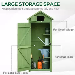 Outsunny Small Shed, Tall Slim Wooden Garden Shed with 3 Removable Shelves and Roof Hatch, Compact Outdoor Tool Storage Cabinet with Asphalt Roof and Door Latch, 77 x 54.2 x 179 cm, Green - 4
