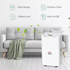 HOMCOM 10L/Day Dehumidifier with 2L Water Tank, Laundry Drying, Automatic Humidity Sensor, Electric Portable Dehumidifier with 24H Timer, 3 Modes for Home Damp, Mould and Condensation - 8