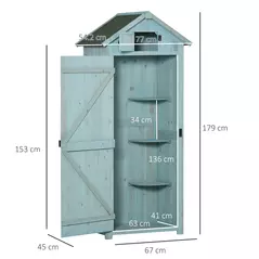 Outsunny Garden Shed Vertical Utility 3 Shelves Shed Wood Outdoor Garden Tool Storage Unit Storage Cabinet, 77 x 54.2 x 179cm - Blue - 3