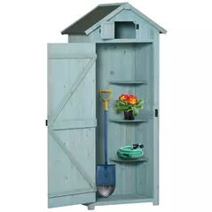 Outsunny Garden Shed Vertical Utility 3 Shelves Shed Wood Outdoor Garden Tool Storage Unit Storage Cabinet, 77 x 54.2 x 179cm - Blue - 1
