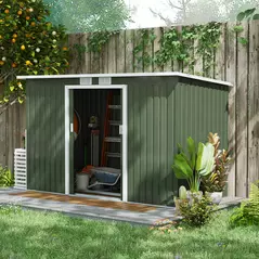 Outsunny 9ft x 4ft Metal Garden Shed, Outdoor Tool House with Foundation Kit, Ventilations and Double Doors, Light Green - 2