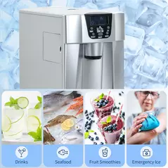 HOMCOM 3L Ice Maker Machine and Water Dispenser, 12kg in 24H, 2 Sizes 9 Ice Cubes Ready in 6-10 Mins Ice Machine, Silver - 7
