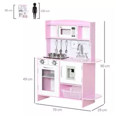 HOMCOM Kids Kitchen Playset, with Lights, Sounds, Microwave, Sink and Storage - Pink - 3