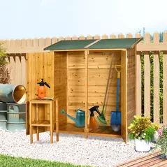 Outsunny 139 x 75 Fir Wood Garden Shed, with Asphalt Roof - Natural - 2