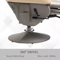 HOMCOM Manual Recliner Armchair PU Leather Lounge Chair w/ Adjustable Leg Rest, 135° Reclining Function, 360° Swivel, Grey - 5