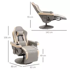 HOMCOM Manual Recliner Armchair PU Leather Lounge Chair w/ Adjustable Leg Rest, 135° Reclining Function, 360° Swivel, Grey - 3
