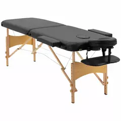 HOMCOM Portable Massage Bed, Folding Spa Beauty Massage Table with 2 Sections, Carry Bag and Wooden Frame, Black - 1