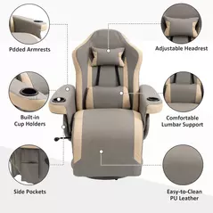 HOMCOM Manual Recliner Armchair PU Leather Lounge Chair w/ Adjustable Leg Rest, 135° Reclining Function, 360° Swivel, Grey - 6