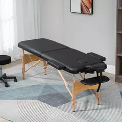 HOMCOM Portable Massage Bed, Folding Spa Beauty Massage Table with 2 Sections, Carry Bag and Wooden Frame, Black - 2