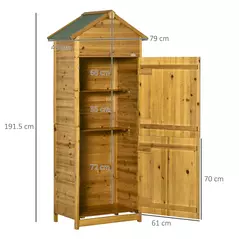 Outsunny Wooden Garden Storage Shed Utility Gardener Cabinet w/ 3 Shelves and 2 Door, 191.5cm x 79cm x 49cm, Natural wood effect - 3