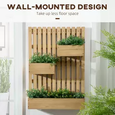 Outsunny Wall-mounted Wooden Garden Planters with Trellis, Drainage Holes and 3 Planter Boxes for Patio, Natural - 4