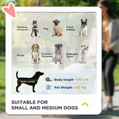 PawHut Dog Pram Dog Stroller 4 Wheels Pet Pushchair with Rolling Door, Cushion, Safety Leashes, for Small and Medium Breeds, Grey - 4