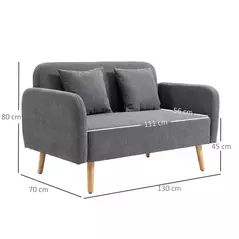 HOMCOM 2 Seater Sofa, Modern Fabric Loveseat Sofa, Small Couch with 2 Pillows, Armrest and Wood Legs for Living Room, Bedroom, Home Office, Grey - 3