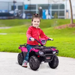 HOMCOM 12V Kids Quad Bike with Forward, Reverse Functions, Ride-On ATV w/ Music, LED, Headlights, for Ages 3-5 Years - Pink - 2