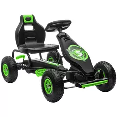 HOMCOM Kids Pedal Go Kart, with Adjustable Seat, Inflatable Tyres - Green - 1