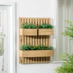 Outsunny Wall-mounted Wooden Garden Planters with Trellis, Drainage Holes and 3 Planter Boxes for Patio, Natural - 2