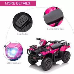 HOMCOM 12V Kids Quad Bike with Forward, Reverse Functions, Ride-On ATV w/ Music, LED, Headlights, for Ages 3-5 Years - Pink - 7