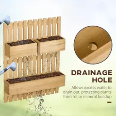 Outsunny Wall-mounted Wooden Garden Planters with Trellis, Drainage Holes and 3 Planter Boxes for Patio, Natural - 7