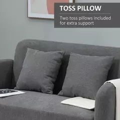 HOMCOM 2 Seater Sofa, Modern Fabric Loveseat Sofa, Small Couch with 2 Pillows, Armrest and Wood Legs for Living Room, Bedroom, Home Office, Grey - 7