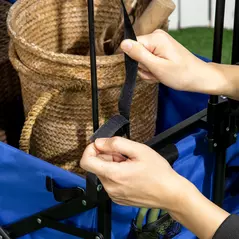 Outsunny Folding Trolley Cart Storage Wagon Beach Trailer 4 Wheels with Handle Overhead Canopy Cart Push Pull for Camping, Blue - 9