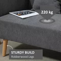 HOMCOM 2 Seater Sofa, Modern Fabric Loveseat Sofa, Small Couch with 2 Pillows, Armrest and Wood Legs for Living Room, Bedroom, Home Office, Grey - 5