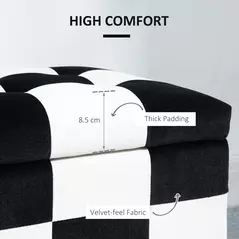HOMCOM Storage Ottoman, Storage Bench with Wood Legs, Footstool, Footrest with Velvet Surface for Bedroom, Hallway, Living Room, 114 x 47 x 47 cm, White and Black - 5