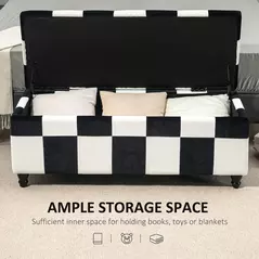 HOMCOM Storage Ottoman, Storage Bench with Wood Legs, Footstool, Footrest with Velvet Surface for Bedroom, Hallway, Living Room, 114 x 47 x 47 cm, White and Black - 4
