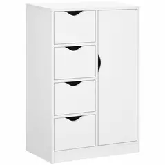 HOMCOM Bathroom Cabinet, Freestanding Storage Cabinet with 4 Drawers, Door Cupboard for Living Room, Kitchen, Bedroom, White - 1