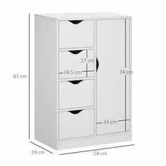 HOMCOM Bathroom Cabinet, Freestanding Storage Cabinet with 4 Drawers, Door Cupboard for Living Room, Kitchen, Bedroom, White - 3