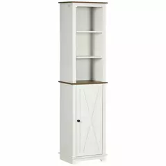 kleankin Bathroom Cabinet, Tall Storage Cabinet with Door and Adjustable Shelves, 39.5 x 30 x 160 cm, White - 1