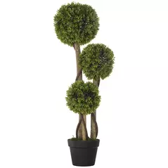 HOMCOM Decorative Artificial Trees Boxwood Ball Topiary Trees in Pot, Fake Plants for Home Indoor Outdoor Decor, 90 cm, Light Green - 1