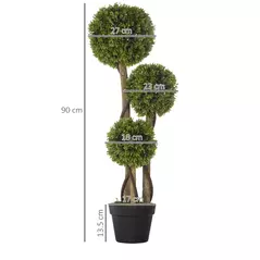HOMCOM Decorative Artificial Trees Boxwood Ball Topiary Trees in Pot, Fake Plants for Home Indoor Outdoor Decor, 90 cm, Light Green - 3
