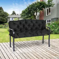 Outsunny 3 Seater Bench Pad, Garden Chair Cushion with Back and Ties for Indoor and Outdoor Use, 98 x 150 cm, Black - 2