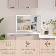 HOMCOM 46 Litre Table Top Mini Fridge, Small Fridge with Ice Box, Reversible Door, Adjustable Temperature and Legs for Bedrooms, Home Office, Cream - 6