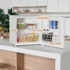 HOMCOM 46 Litre Table Top Mini Fridge, Small Fridge with Ice Box, Reversible Door, Adjustable Temperature and Legs for Bedrooms, Home Office, Cream - 5